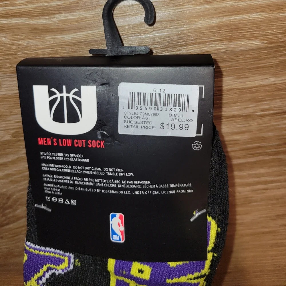 NBA Los Angeles Lakers NBA Mens Low Cut Socks Large (6-12) 3 Pair Pack New